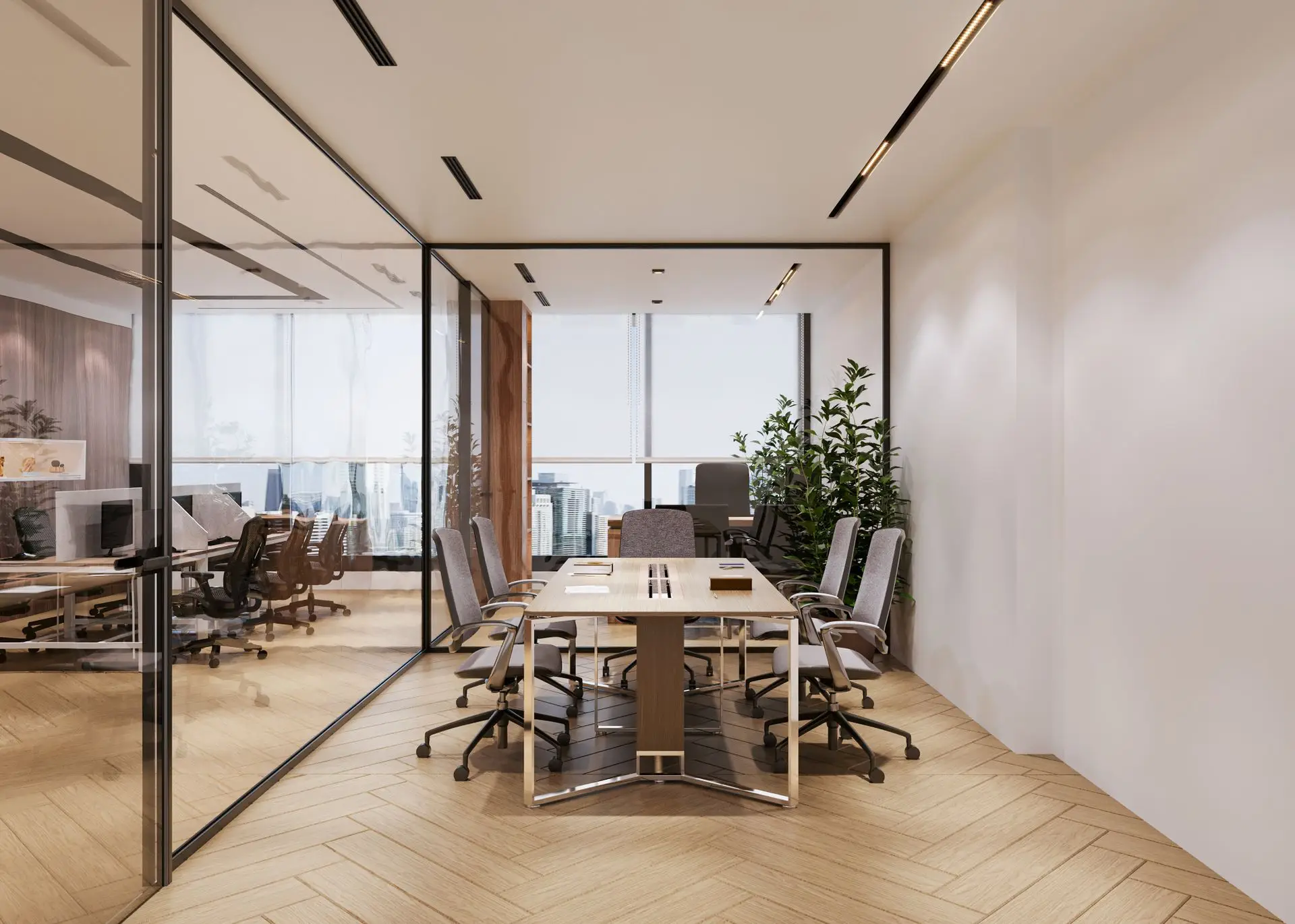 Conference room with table and chairs